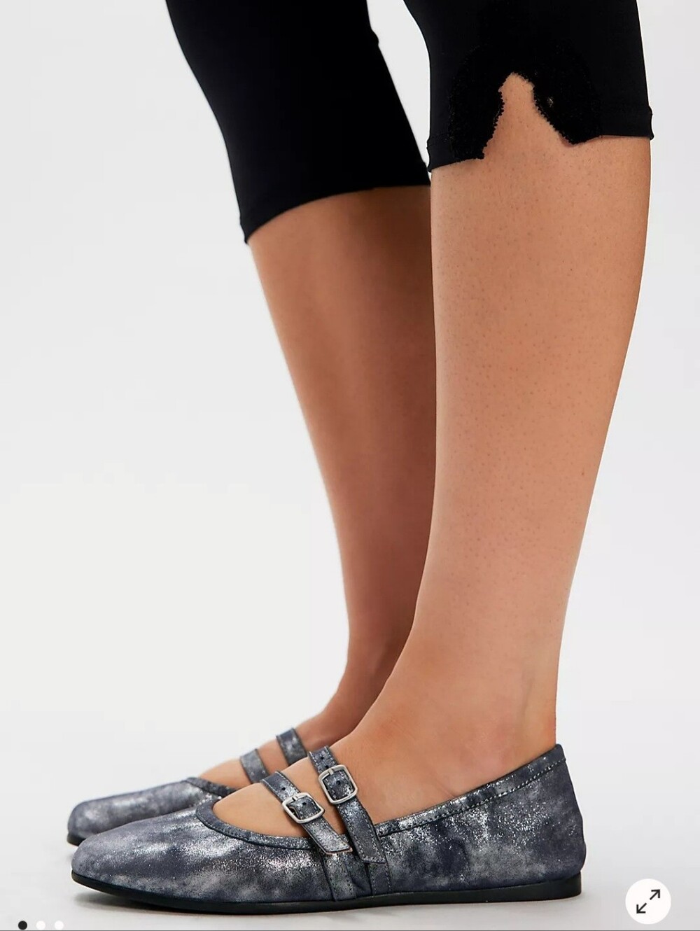 NWOT SZ 8 Free People Women's Gemini Metallic Silver Double Strap Ballet Flats
